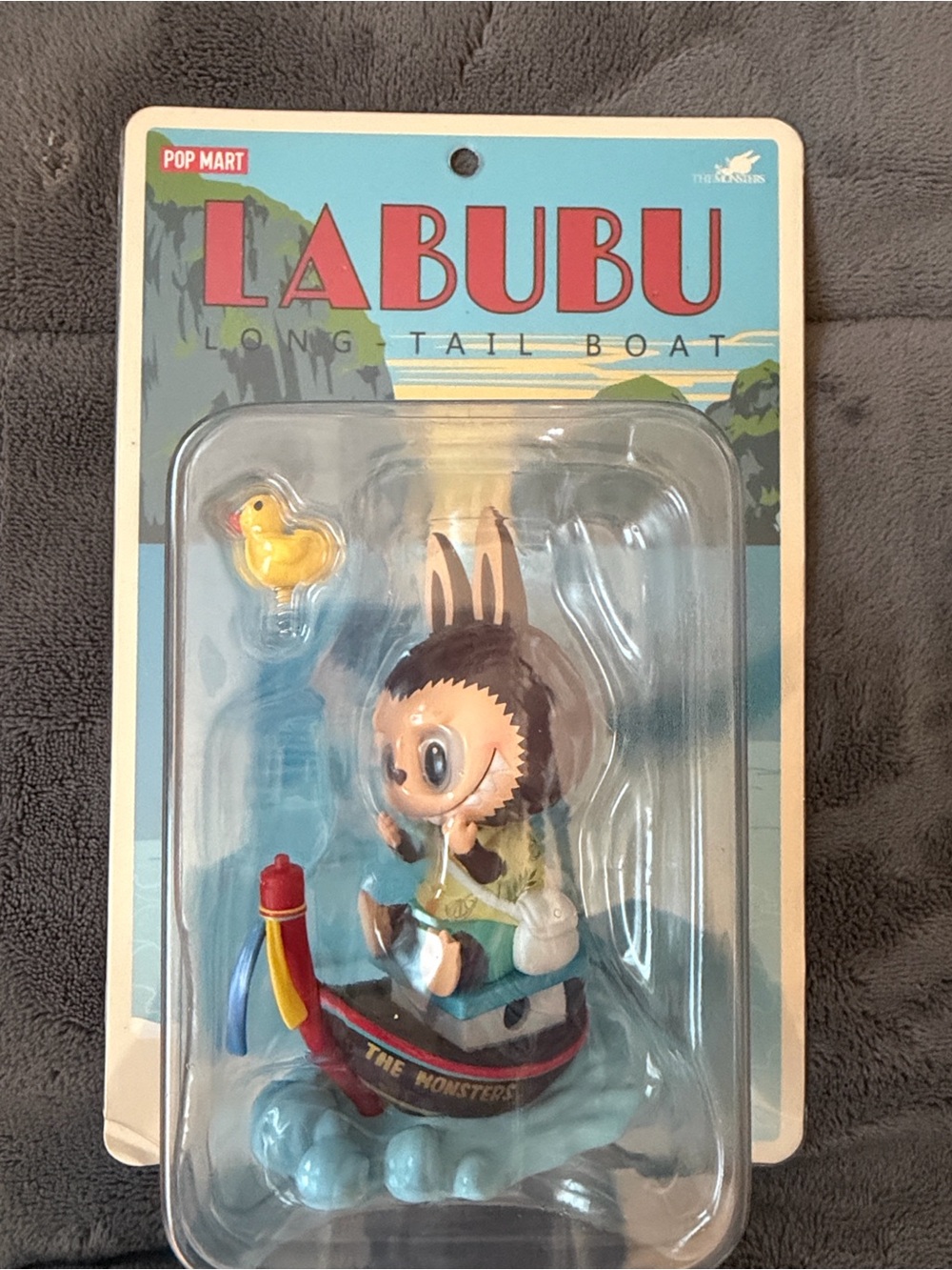 Pop Mart Labubu Long Tail Boat Figure – Brown & Blue Hangcard